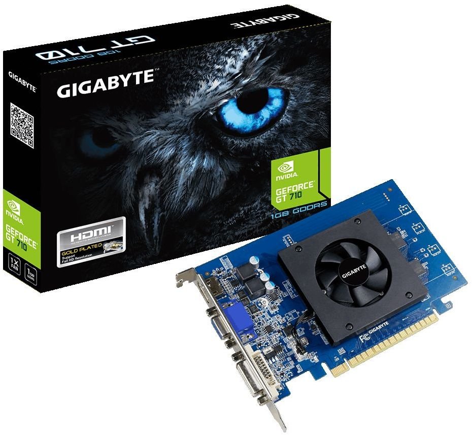 Видеокарта GIGABYTE GeForce GT 710 1ГБ GV-N710D5-1GI (GeForce GT 710, DDR5, D-Sub, DVI, HDMI) (PCI-E)