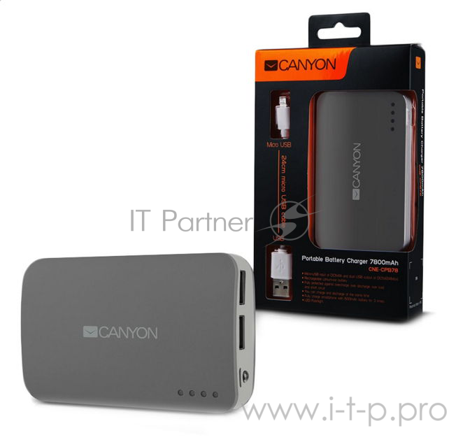 аксессуары CANYON CNE-CPB78DG Dark grey color portable battery charger with 7800mAh, micro USB input 5V/1A and USB output 5V/1A(max.)