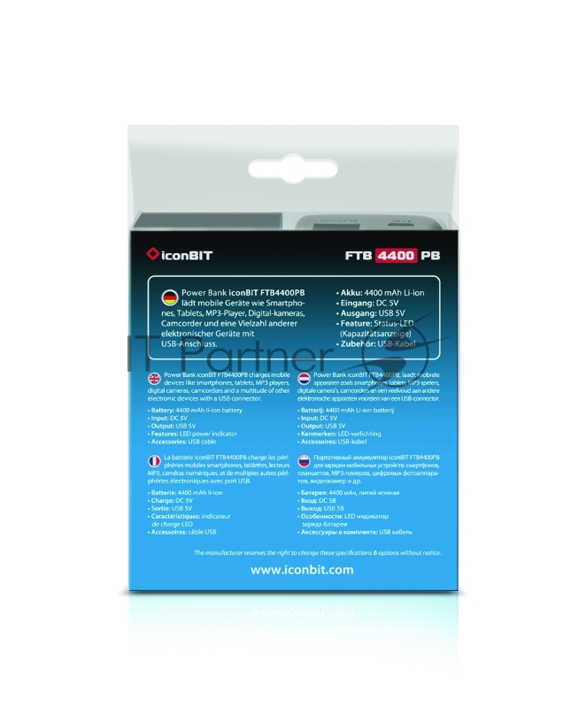 Портативный аккумулятор Портативный аккумулятор iconBIT FTB4400PB (4400 mAh)