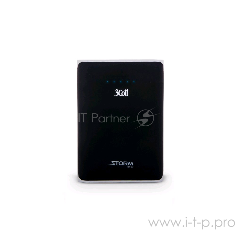 Внешний аккумулятор 3Cott 3C-PB-104SS, Storm Series, емкость 10400 мАч, вх.: 5В1А, вых1: 5В1А, вых2: 5В2.1А, прорезиненное покрытие, черный + серый