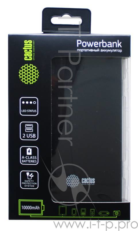 Мобильный аккумулятор Cactus CS-PBAS283 Li-Pol 10000mAh 1A+2.1A черный/темно-серый 2xUSB