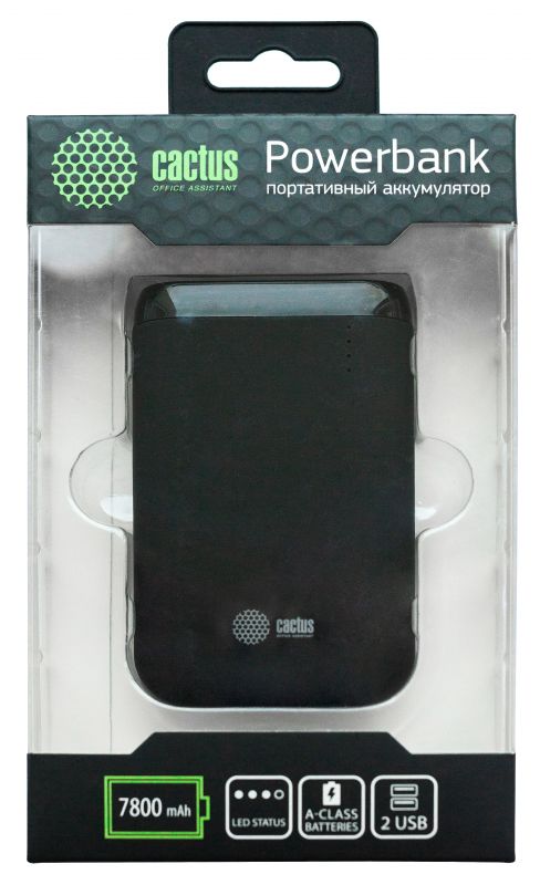 Мобильный аккумулятор Cactus CS-PBHTST-7800 Li-Ion 7800mAh 2.4A+2A черный 2xUSB