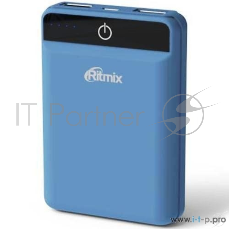 Аксессуар Ritmix Power bank Li-Polymer, ёмкость 10 000мАч выход 2xUSB 5В 2,4А max, световой индикатор заряда, компакт корпус 92,5*64*23,5, цвет: дымчато-синий, покрытие soft-touch(RPB-10003L)
