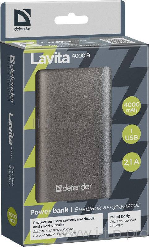 Внешний аккумулятор Lavita 4000B 1 USB, 4000 mAh, 2.1A (83614)