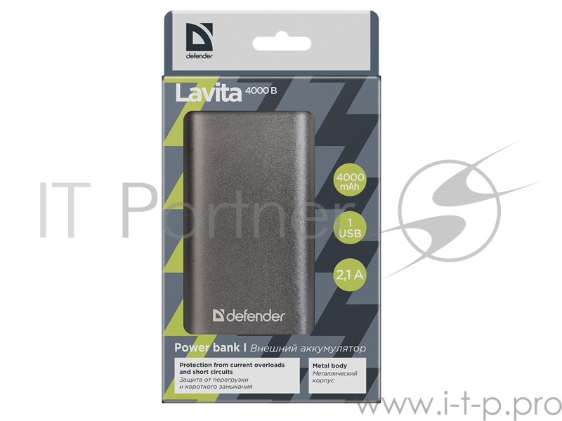 Внешний аккумулятор Lavita 4000B 1 USB, 4000 mAh, 2.1A (83614)