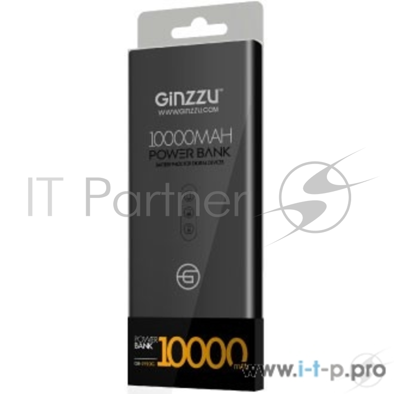 Ginzzu Внешний аккумулятор 10000mAh/5V/2.4A/2USB, черный (GB-3910B)