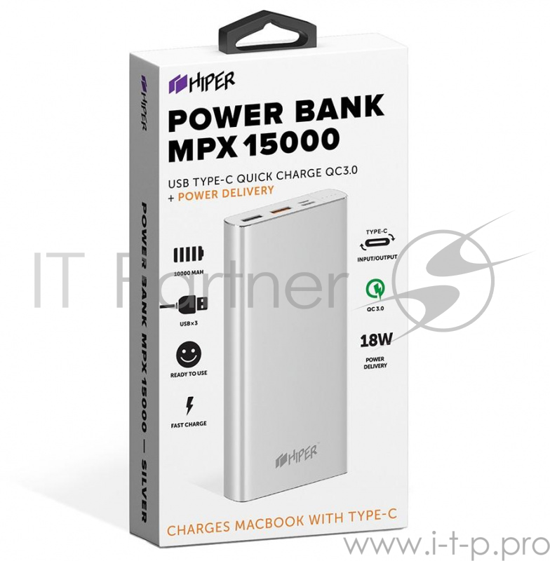 Аккумулятор HIPER Внешний аккумулятор HIPER MPX15000 SILVER