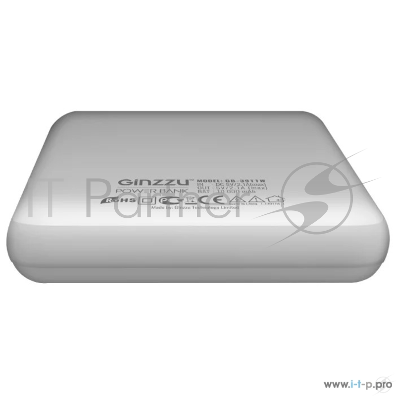 Ginzzu Внеш. аккумулятор 10,0Ah/5V/2.1A/2USB, белый (GB-3911W)
