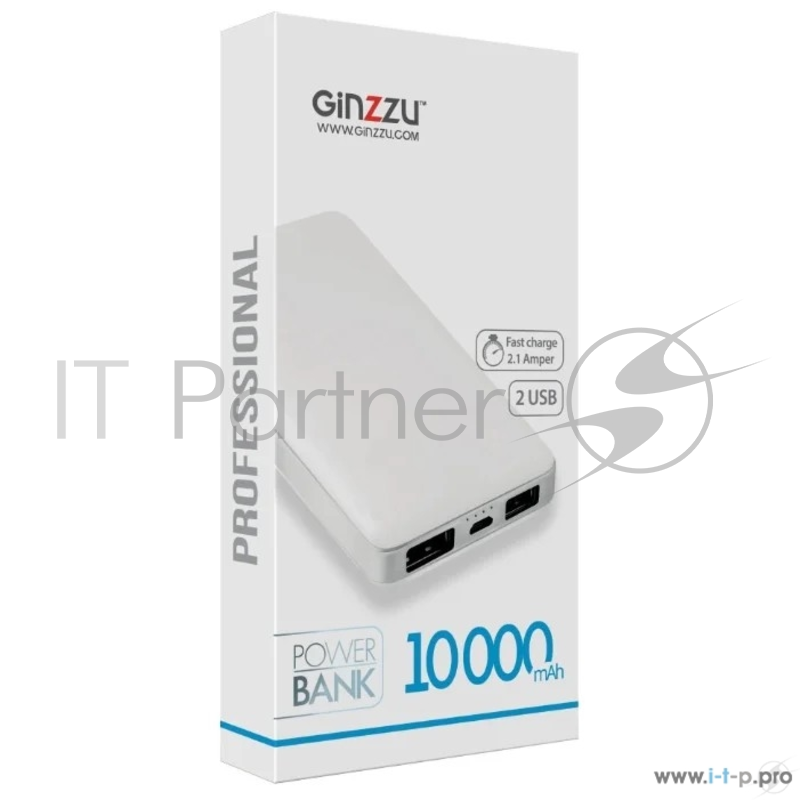 Ginzzu Внеш. аккумулятор 10,0Ah/5V/2.1A/2USB, белый (GB-3911W)