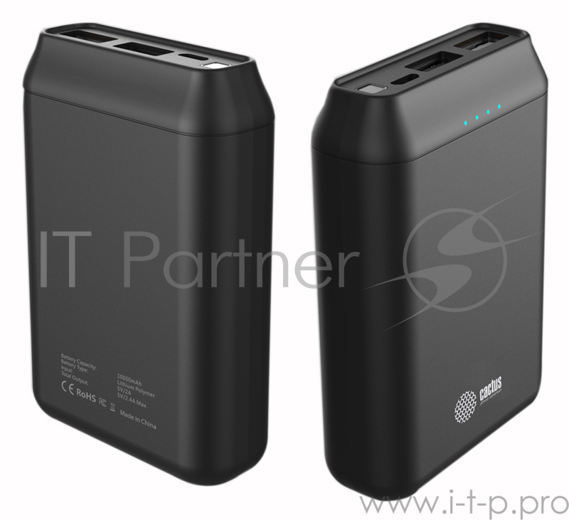 Мобильный аккумулятор Cactus F118 CS-PBFSST-10000 Li-Pol 10000mAh 2A+2.4A черный 2xUSB