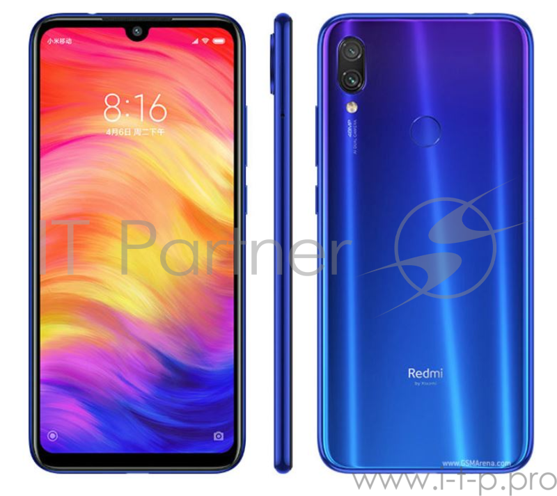 Смартфон Xiaomi Redmi Note 7 Blue (M1901F7G), 6.3'' 1080x2340, 2.2GHz+1.8GHz, 8 Core, 3GB RAM, 32GB, up to 256GB flash, 13M/48Mpix+5Mpix, 2 Sim, 2G, 3G, LTE, BT v5.0, WiFi 802.11 a/b/g/n/ac, GPS, Glonass, Type-C, 4000mAh, Android 9.0 (Pie), 186g, 159
