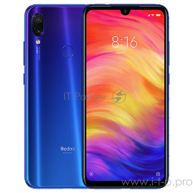 Смартфон Xiaomi Redmi Note 7 Blue (M1901F7G), 6.3'' 1080x2340, 2.2GHz+1.8GHz, 8 Core, 3GB RAM, 32GB, up to 256GB flash, 13M/48Mpix+5Mpix, 2 Sim, 2G, 3G, LTE, BT v5.0, WiFi 802.11 a/b/g/n/ac, GPS, Glonass, Type-C, 4000mAh, Android 9.0 (Pie), 186g, 159