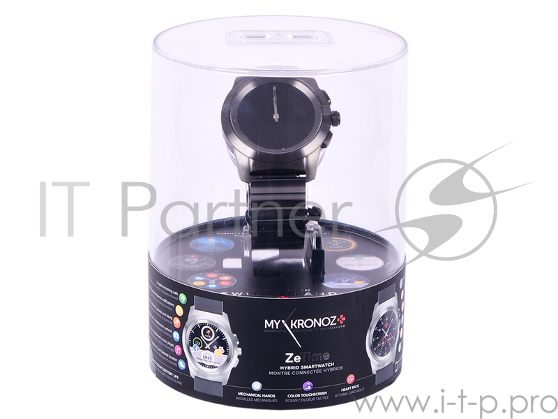 Гибридные смарт часы MyKronoz ZeTime Elite Regular миланский сетчатый браслет цвет матовое серебро, 44 мм