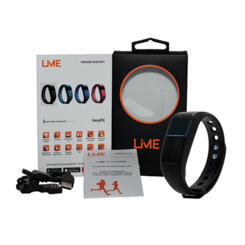 Шагомер Lime 111HR black Пульсомер, Подсчет калорий, Часы, Будильник, Черный ремешок (550076)