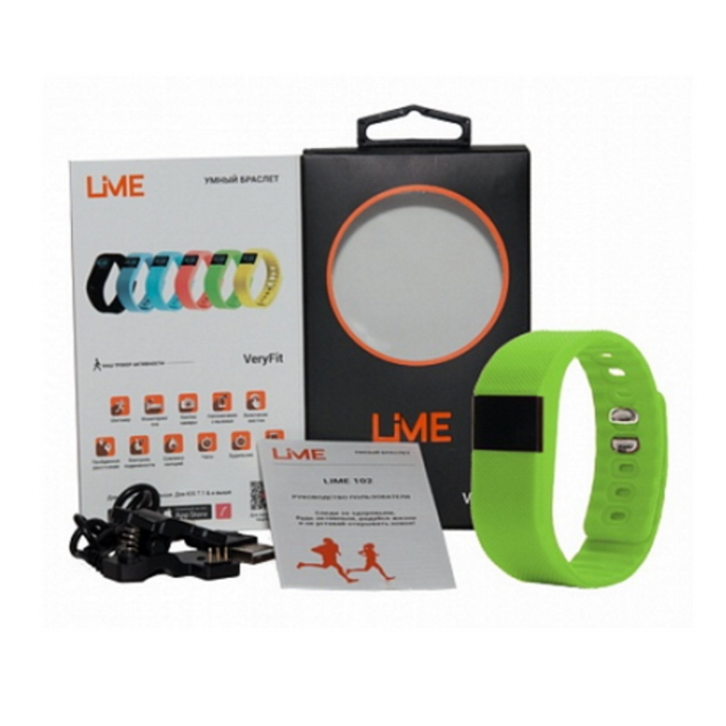 Шагомер Lime 102 green, Подсчет калорий, Часы, Будильник, Зеленый ремешок (550151)