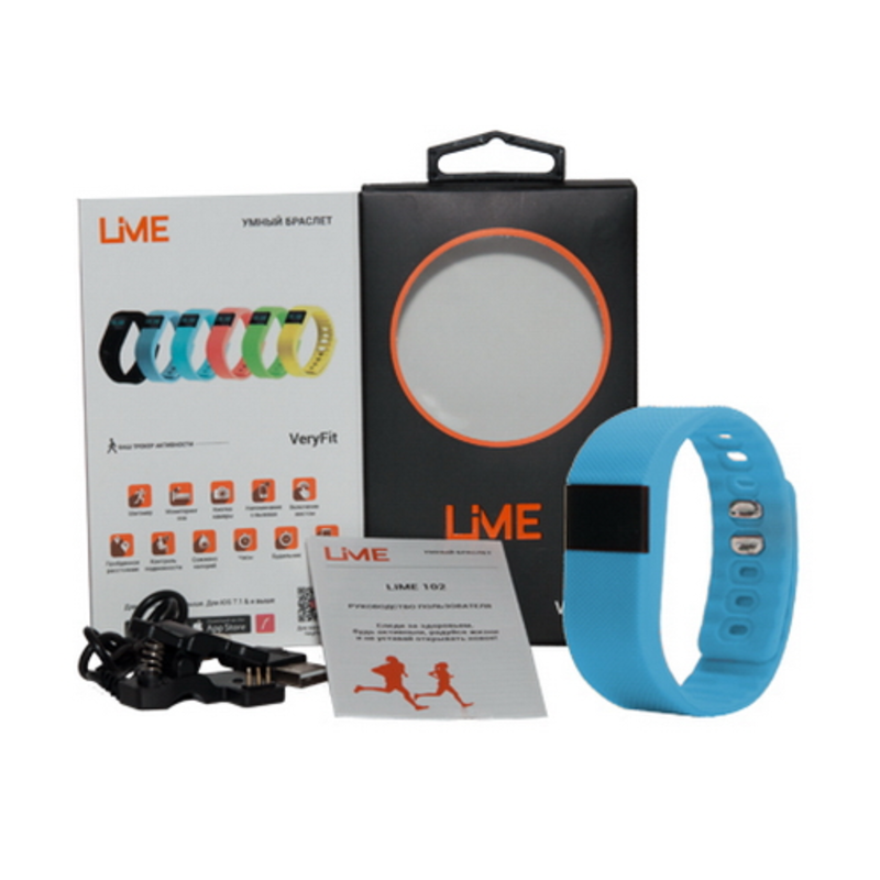 Шагомер Lime 102 cyan, Подсчет калорий, Часы, Будильник, Голубой ремешок (550137)