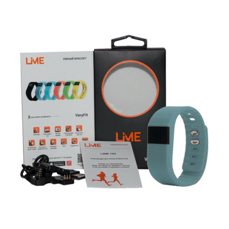 Шагомер Lime 102 Gray, Подсчет калорий, Часы, Будильник, Синий ремешок