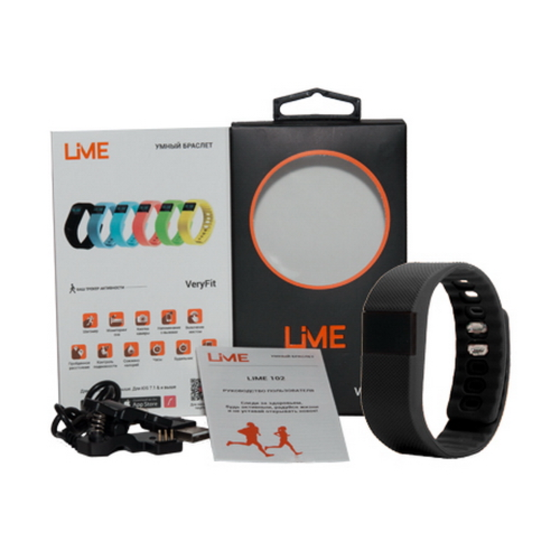 Шагомер Lime 102 black, Подсчет калорий, Часы, Будильник, Черный ремешок (550113)