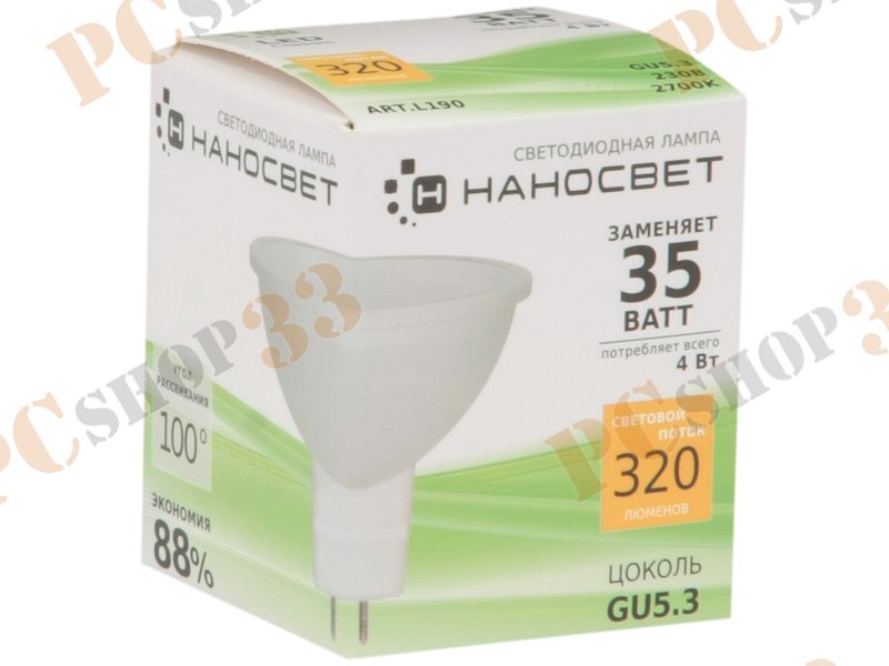 Лампа светодиодная Наносвет LE-MR16A-4/GU5.3/827 ART.L190, GU5.3, 4Вт, теплый белый