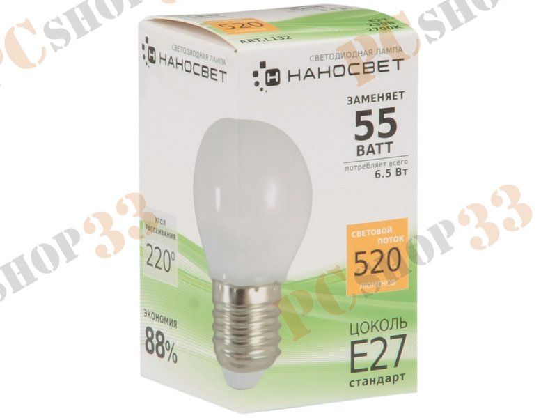 Лампа светодиодная Наносвет LE-P45-6.5/E27/827 ART.L132, E27, 6.5Вт, теплый белый