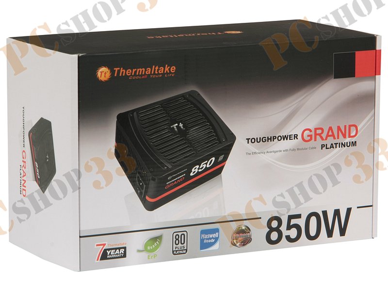Блок питания 850Вт Thermaltake Toughpower Grand Platinum 850W TPG-0850F-P ATX12V V2.3 (24+4/8+6/8+8pin, вентилятор d140мм) + кабель питания EURO (1.5м)