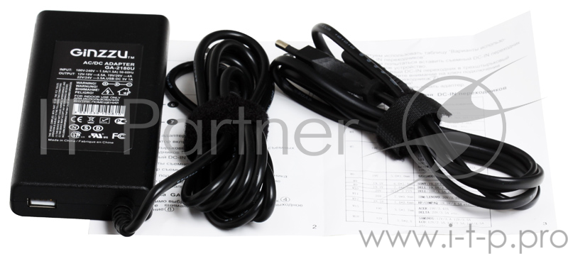 Универсальный адаптер питания для ноутбуков GiNZZU® GA-2180U (ультраслим, 80W, 1xUSB, 12V-24V, 13 DC-IN)
