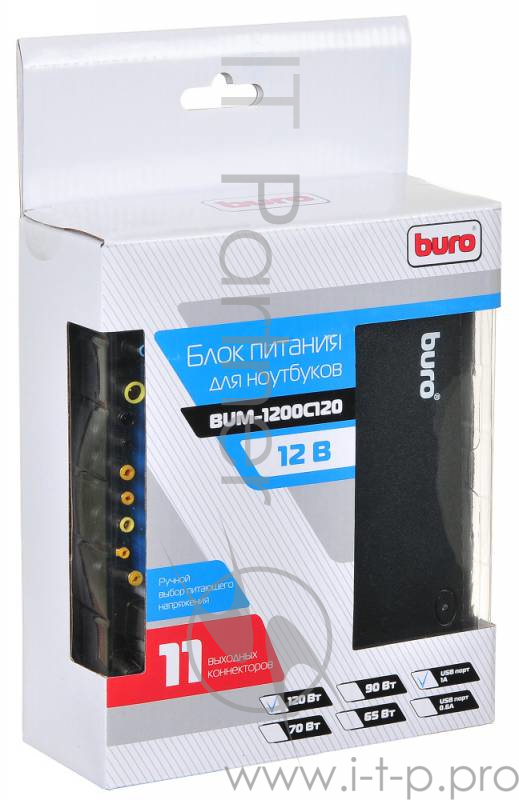 Блок питания Buro BUM-1200C120 ручной 120W 15V-24V 8-connectors 6A 1xUSB 1A от прикуривателя