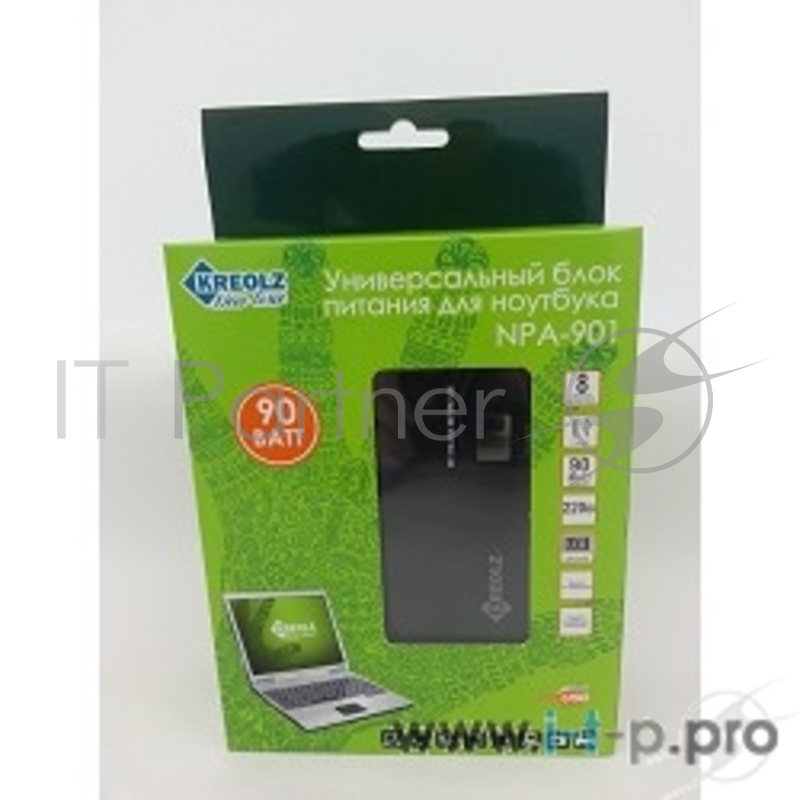 Аксессуар к ноутбуку Kreolz NPA901 { Универсальный блок питания для ноутбука(12/15/16/18/19/20/24В, 90 Вт, LCD дисплей, USB, 8 переходников}