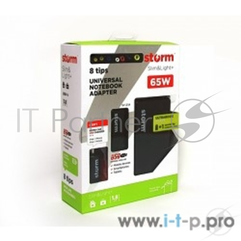 Универсальный адаптер для ноутбуков на 65Ватт Адаптер для ноутбуков STM SLU65, 65W, USB(2.1A), slim design