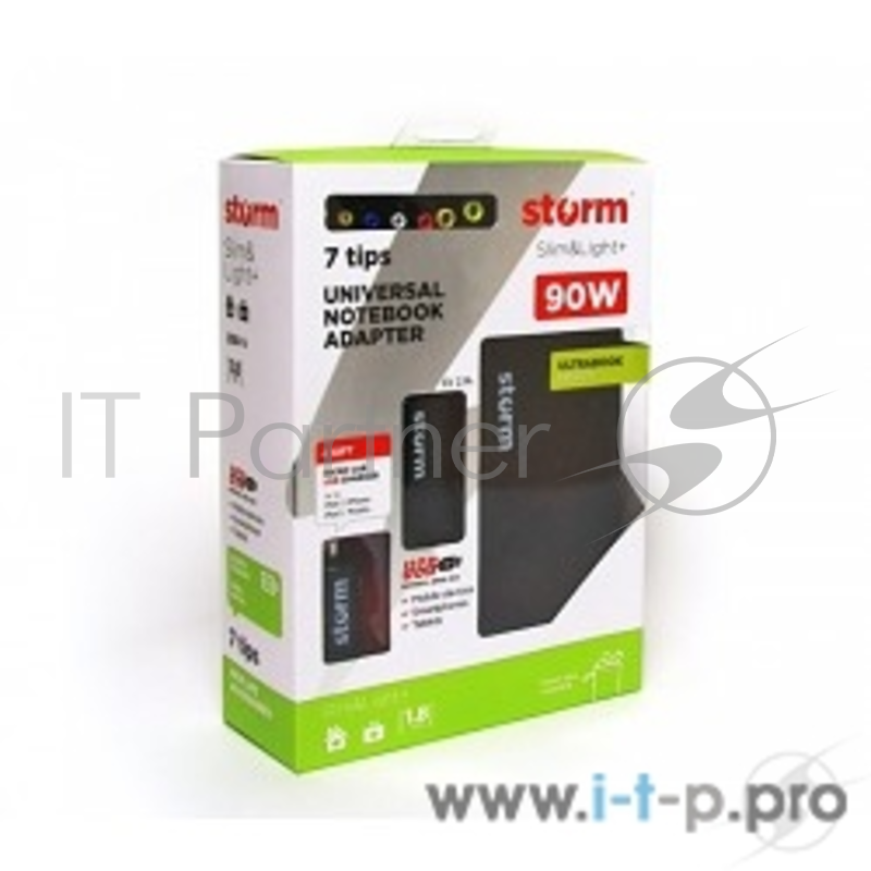 Универсальный адаптер для ноутбуков на 90Ватт Адаптер для ноутбуков STM SLU90, 90W, USB(2.1A), slim design