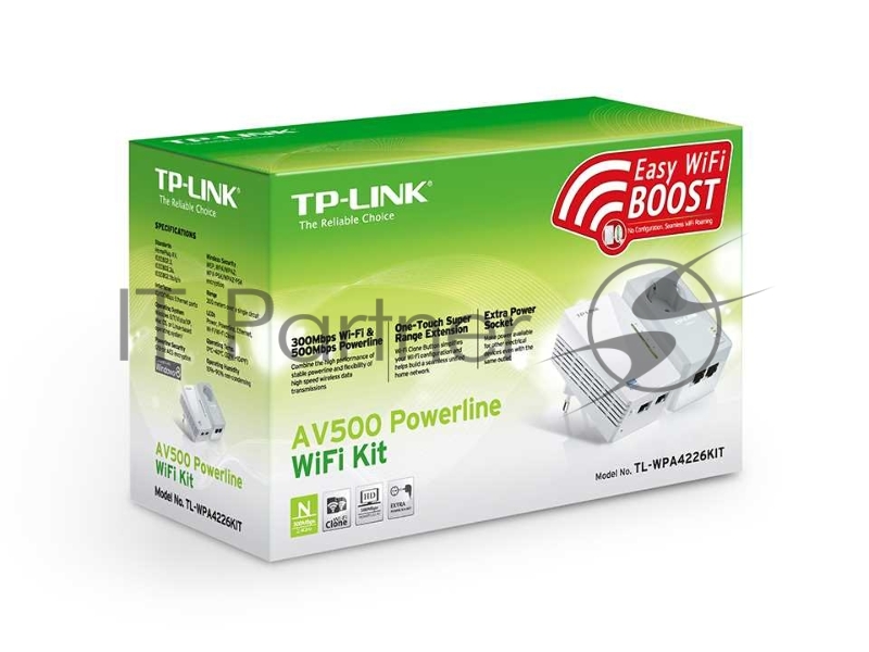 Адаптер Powerline AV600 Powerline Wi-Fi KIT, 300Mbps at 2.4GHz, 2 10/100Mbps Ports, Twin Pack(1* TL-PA4020P & 1*TL-WPA4220)
