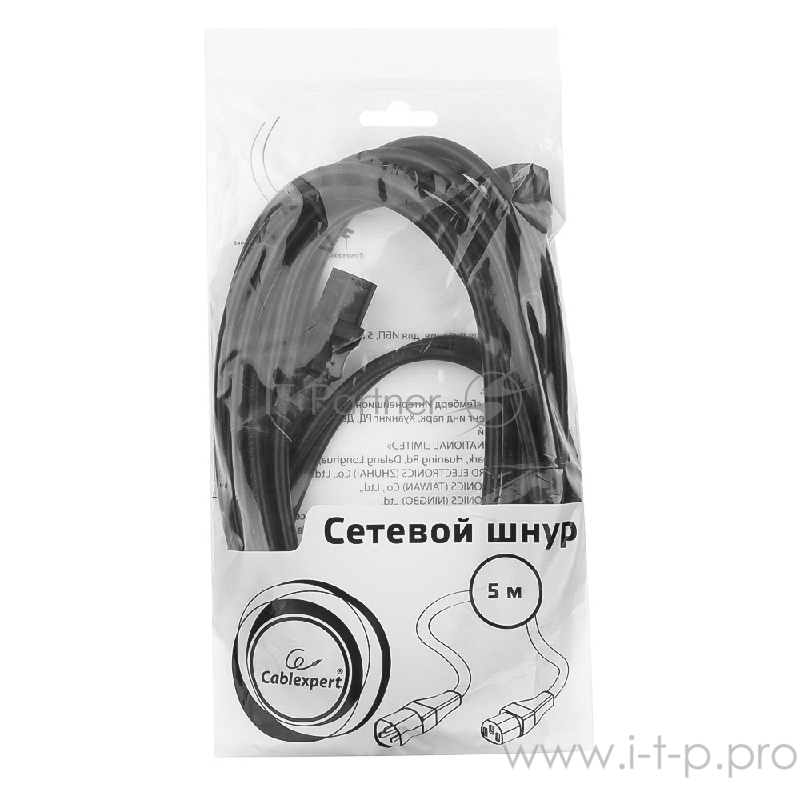 Кабель питания сист.блок-монитор Cablexpert PC-189-1-5M, 5м, C13-C14, 3x1кв.мм., черный, с заземлением