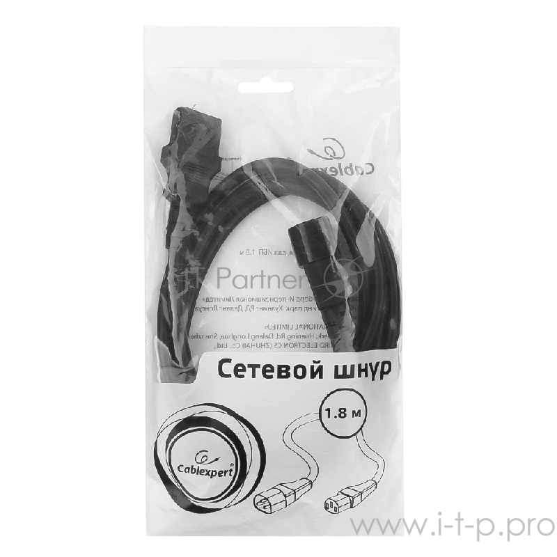Кабель питания сист.блок-монитор Cablexpert PC-189-1-1.8M, 1.8м, C13-C14, 3x1кв.мм., черный, с заземлением