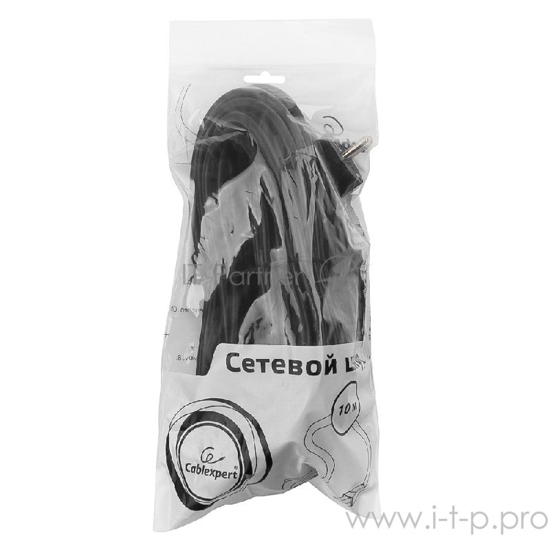 Кабель питания Cablexpert PC-186-1-10M, 10м, Schuko- C13, 3x1кв.мм, черный, с заземлением, пакет