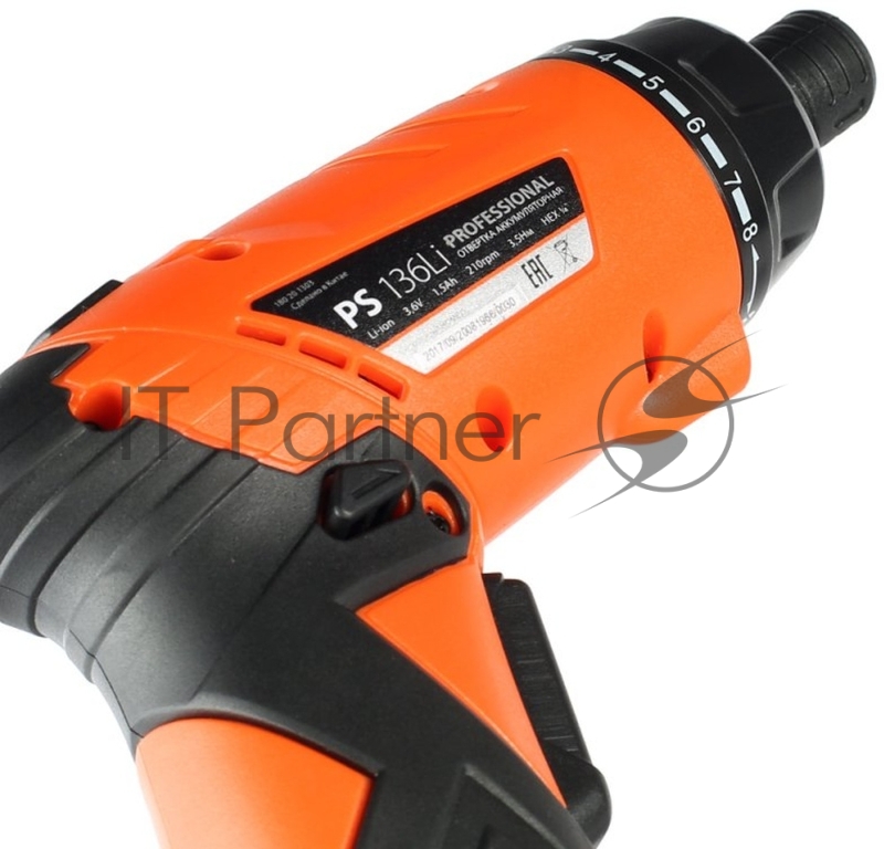 Отвертка акк. PATRIOT PS 136Li Li-Ion, 3.6 В/1,5 Ач, Реверс, 200 об/мин, 3,5 Нм, патрон: НЕХ 1/4
