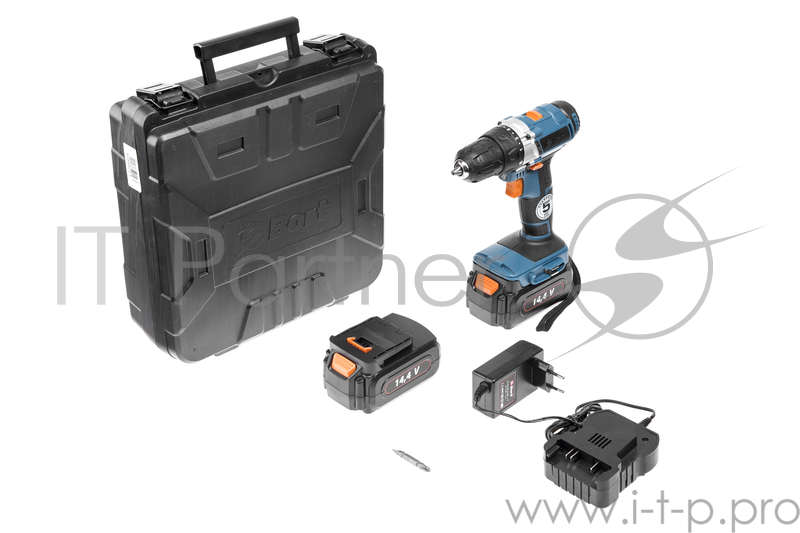 Дрель-шуруповерт безударная BORT BAB-14UX2-FDK (Напряжение 14,4 В, энергоемкость 1,3 Ач, Скорость холостого хода 0-350-1300 об/мин, крутящий момент 30 Нм, акк. батарея 2шт, зарядка 0-1 ч, кейс, вес 1,5 кг. Подсветка рабочей зоны,индикатор зарядки,рев