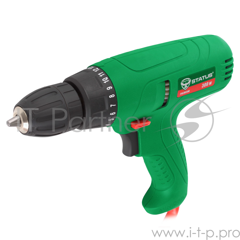 Дрель-шуруповерт STATUS SD300 300Вт 0-800об/мин реверс 20 позиций момента кабель красный 6 м.