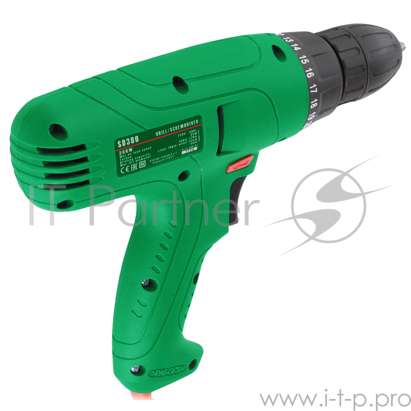 Дрель-шуруповерт STATUS SD300 300Вт 0-800об/мин реверс 20 позиций момента кабель красный 6 м.