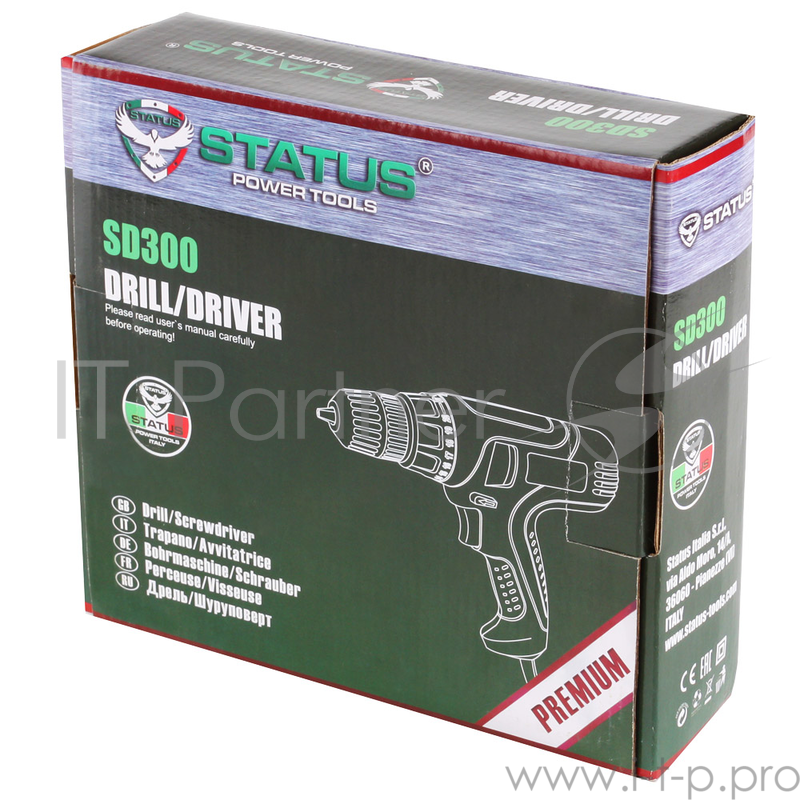Дрель-шуруповерт STATUS SD300 300Вт 0-800об/мин реверс 20 позиций момента кабель красный 6 м.