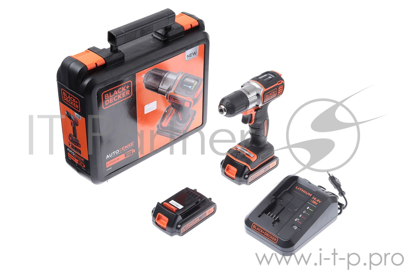 Дрель-шуруповерт BLACK & DECKER ASD18KB-QW Autosence 18В 0-650об/мин 39Нм 2акк LiIon ЗУ 1ч чемодан