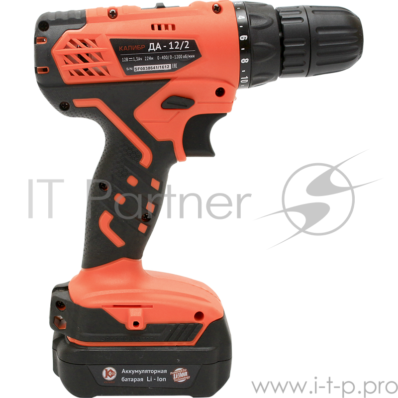 Дрель аккумуляторная КАЛИБР ДА-12/2+ 12В 2х1.3Ач Li-Ion.350/1100об/мин 20Нм 10мм кейс