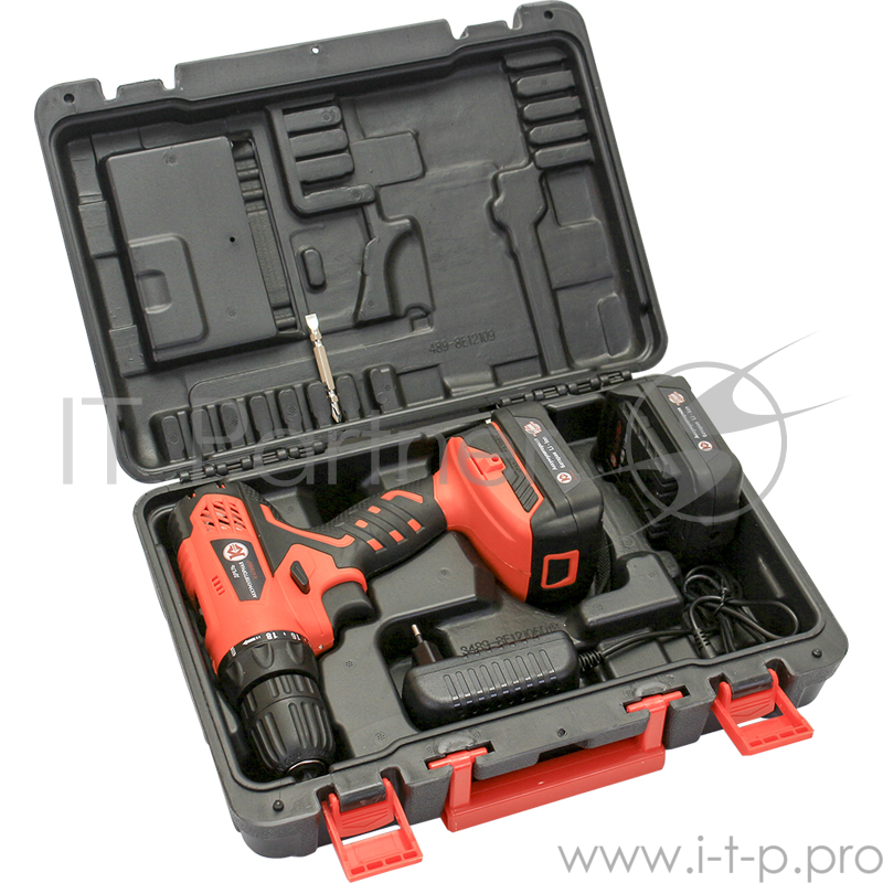 Дрель аккумуляторная КАЛИБР ДА-12/2+ 12В 2х1.3Ач Li-Ion.350/1100об/мин 20Нм 10мм кейс