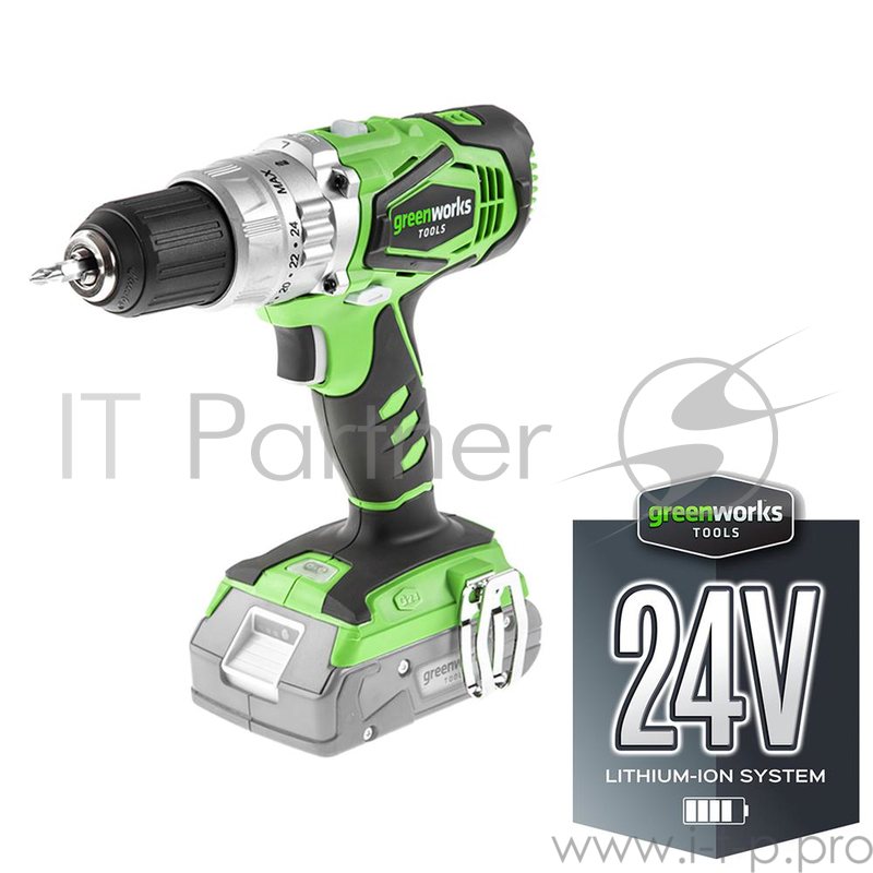 Дрель ударная GREENWORKS G24CD (3801107) 24В 56 Нм БЗП 13мм LED 2 скорости (БЕЗ АККУМ и ЗУ)