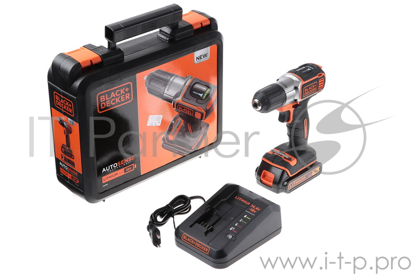 Дрель-шуруповерт BLACK & DECKER ASD18K-QW Autosence 18В 0-650об/мин 39Нм 1акк LiIon ЗУ 1ч чемодан