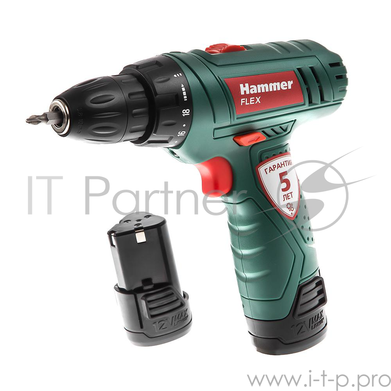 Аккумуляторная дрель Hammer Flex ACD12/2LE 12.0В LiION 2x1.3Ач 10мм 0-350/0-1250об/мин 20Нм зар.3ч
