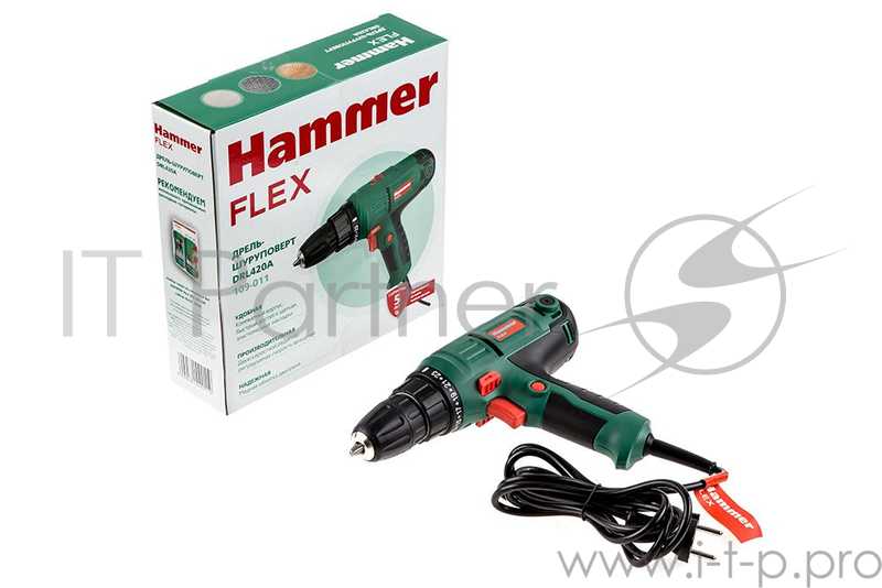 Дрель-шуруповерт Hammer Flex DRL420А 300Вт 10мм 0-400/0-1450 об/мин реверс 29Нм
