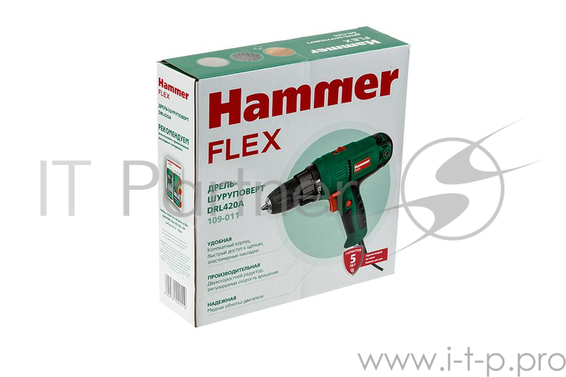 Дрель-шуруповерт Hammer Flex DRL420А 300Вт 10мм 0-400/0-1450 об/мин реверс 29Нм