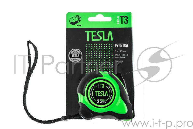 Рулетка Tesla T-3 3м/16мм, нейлоновое покрытие, магнит