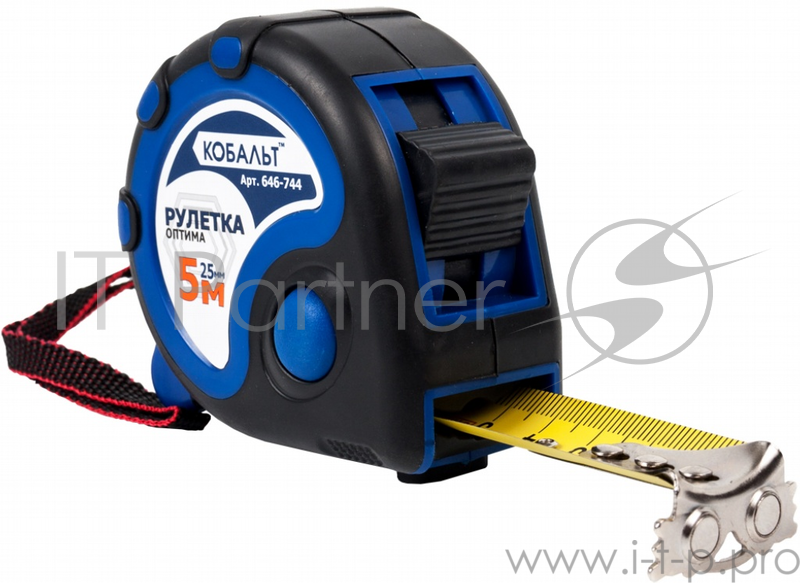 Рулетка КОБАЛЬТ 646-744 Оптима 5мx25мм двухкомпонентный корпус тройной стопор, магн. крючок, матов.