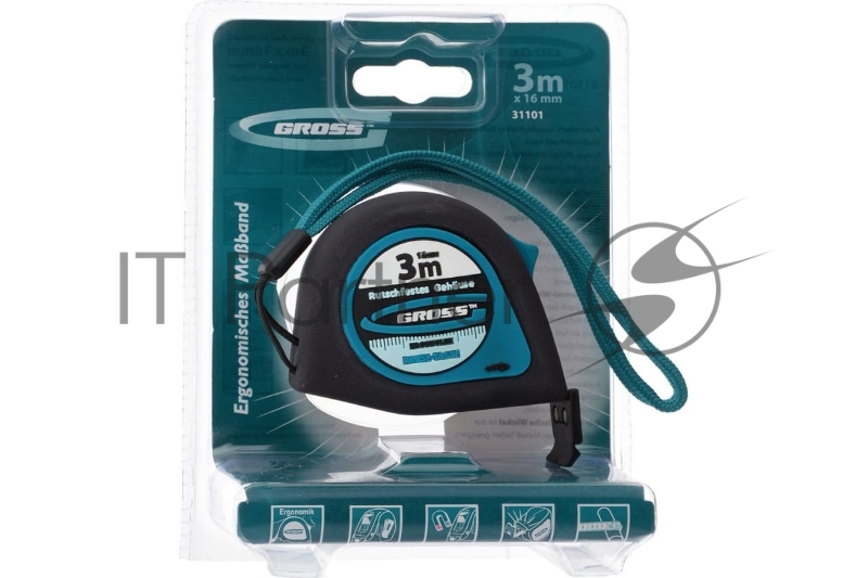 Рулетка GROSS Ergonomisch, 3 м x 16 мм, магнитный обрезиненный зацеп// 31101